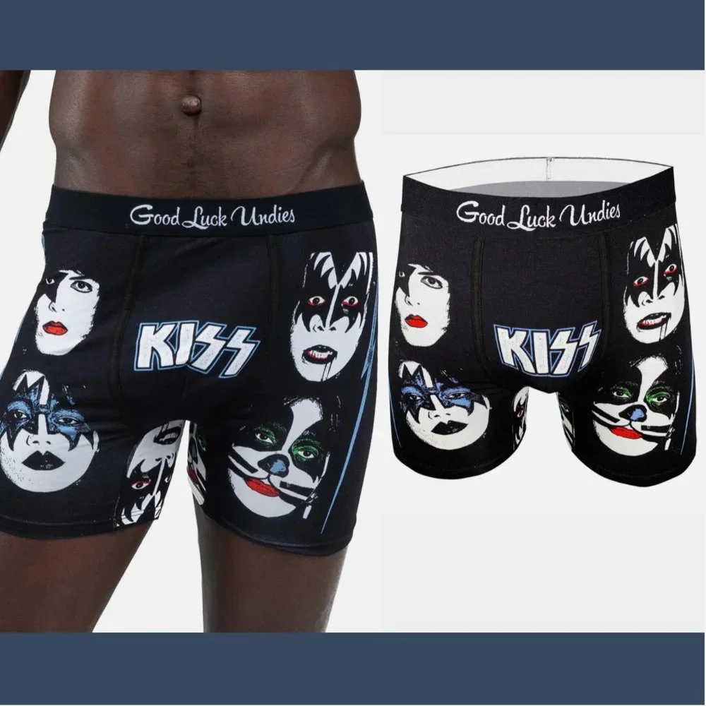 NEW‎ Good Luck Undies [ Men's Large ] KISS Boxer Brief Underwear Black